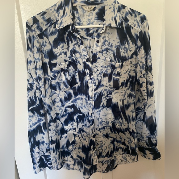 Guess Tops - GUESS SHEER BLOUSE BLUE PRINT- XS